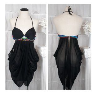 NWT Sheqi Sheer Black Halter Tankini Swim Top/Swim Dress Size M